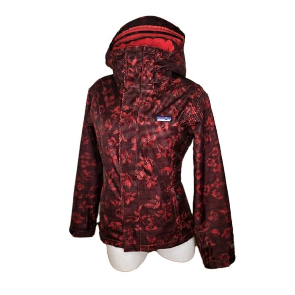 Patagonia Women's XS Snowbelle H2NO Red Black Floral Waterproof Insulated Jacket - Picture 1 of 16